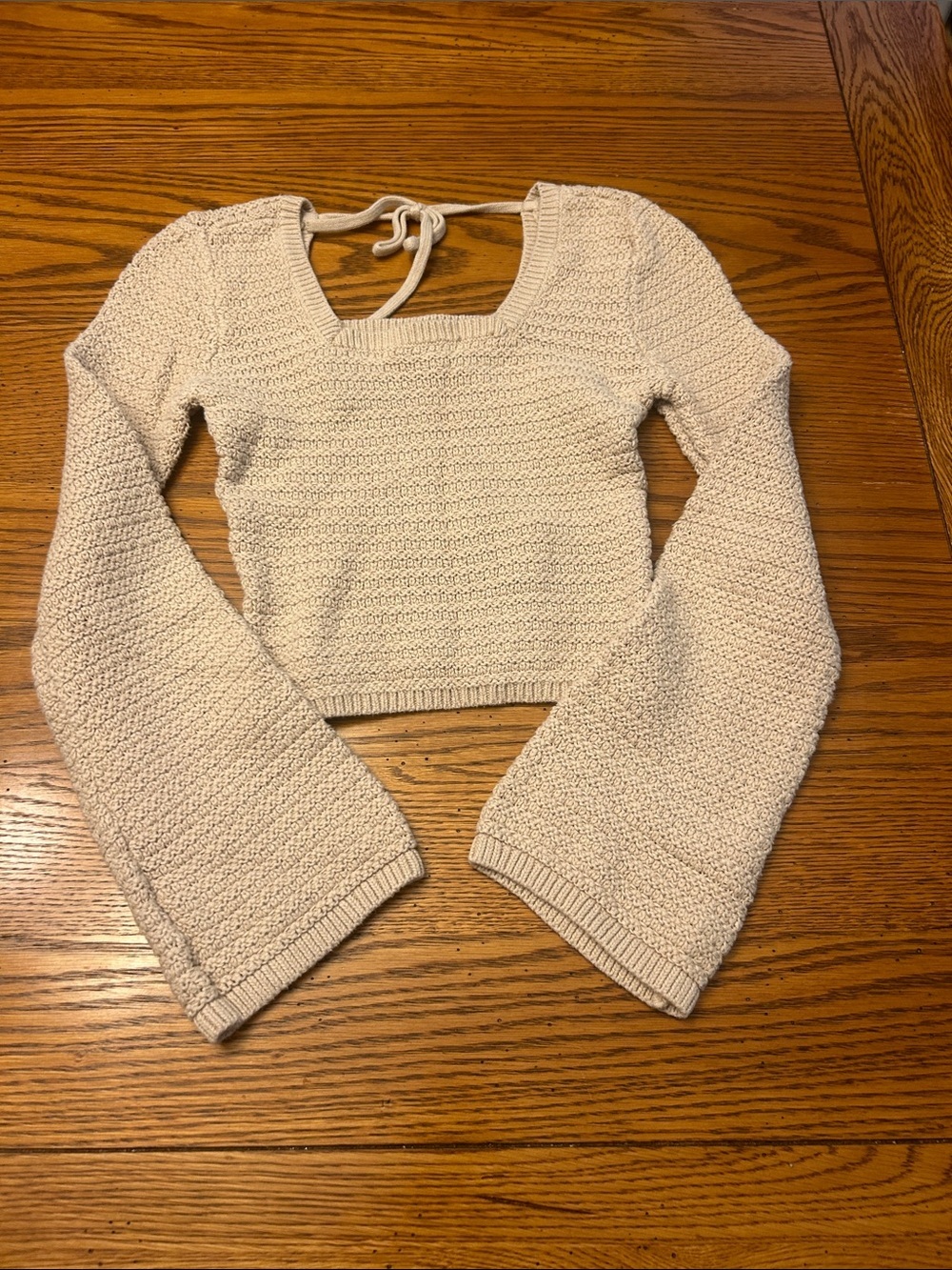 Hollister Cream Cropped Knit Tie-Back Tank/1